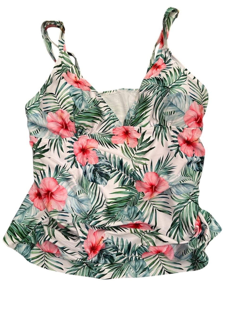 NWT Tankini Swim V Neck Top Tropical Leaf Print Beach Summer Cruise Resort Sz 2X